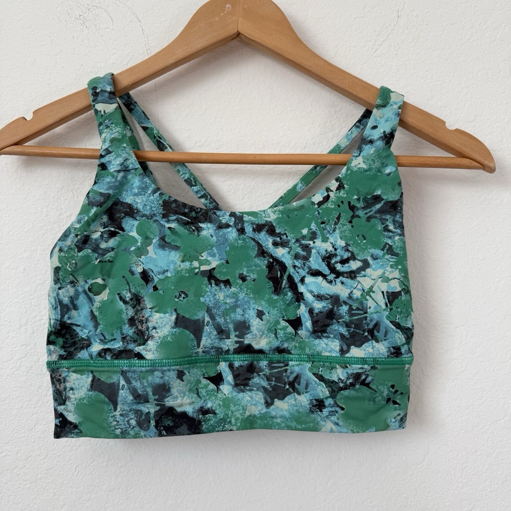 Lululemon Energy Longline Sports Bra Size 6 Blue/Green Abstract Crossback